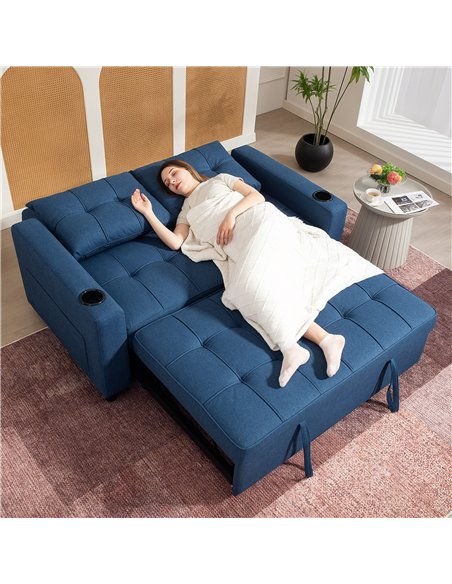HOMCOM Two-Seater Pull-Out Sofa Bed - Dark Blue - pic 169672 | FastDaddyshop