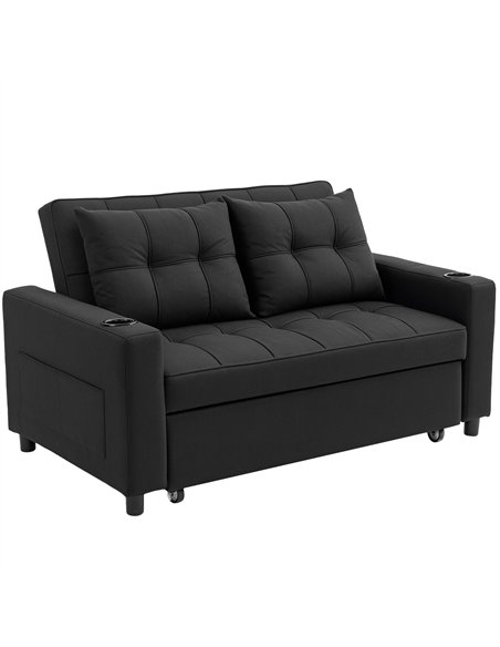 HOMCOM Two-Seater Pull-Out Sofa Bed - Black - pic 169674 | FastDaddyshop