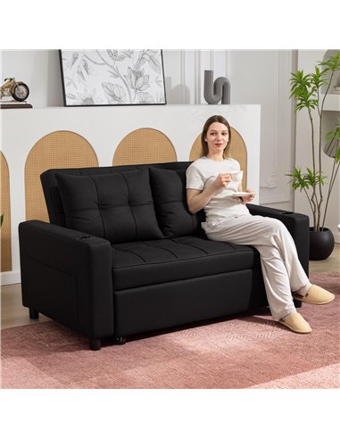 HOMCOM Two-Seater Pull-Out Sofa Bed - Black