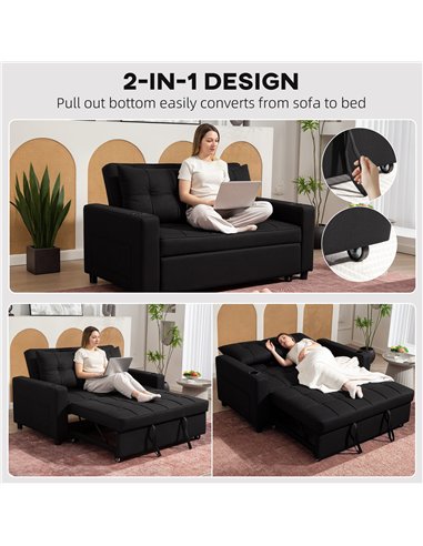 HOMCOM Two-Seater Pull-Out Sofa Bed - Black