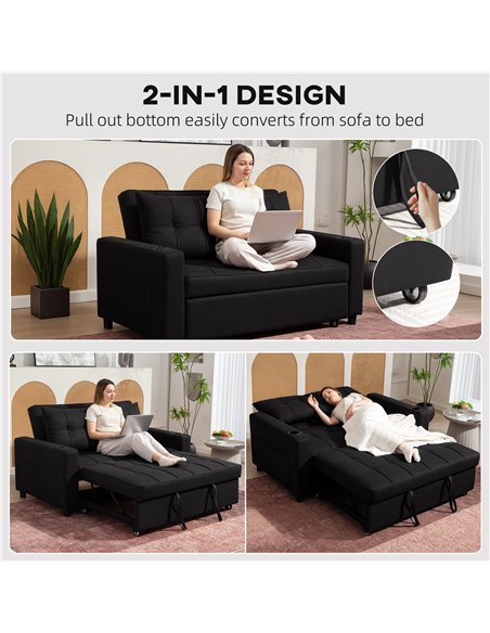 HOMCOM Two-Seater Pull-Out Sofa Bed - Black - pic 169677 | FastDaddyshop