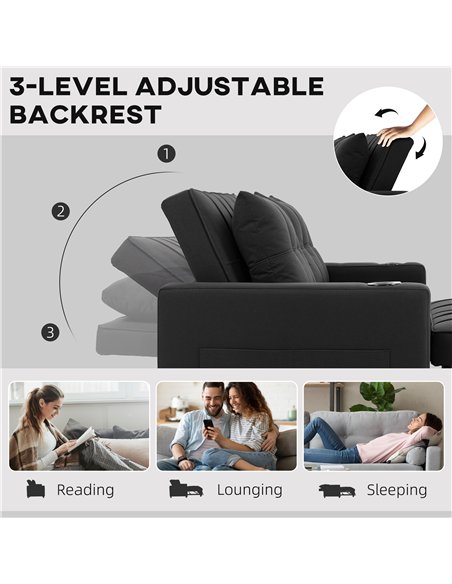 HOMCOM Two-Seater Pull-Out Sofa Bed - Black - pic 169678 | FastDaddyshop