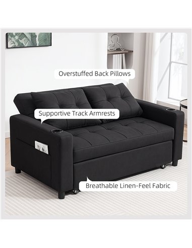 HOMCOM Two-Seater Pull-Out Sofa Bed - Black