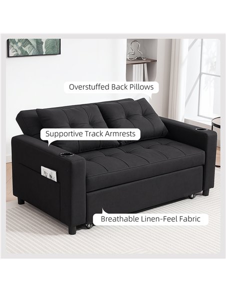HOMCOM Two-Seater Pull-Out Sofa Bed - Black - pic 169679 | FastDaddyshop