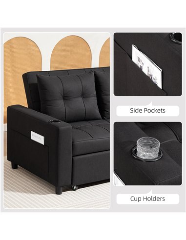 HOMCOM Two-Seater Pull-Out Sofa Bed - Black