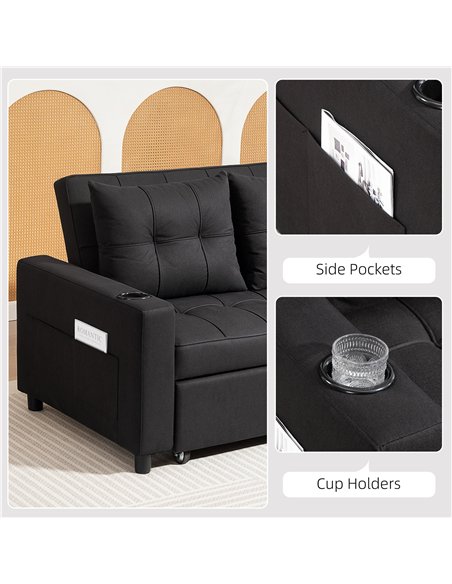 HOMCOM Two-Seater Pull-Out Sofa Bed - Black - pic 169680 | FastDaddyshop