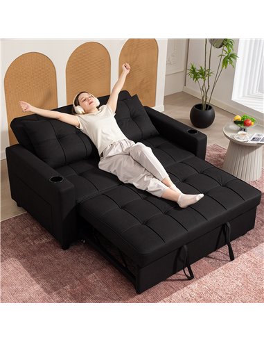 HOMCOM Two-Seater Pull-Out Sofa Bed - Black