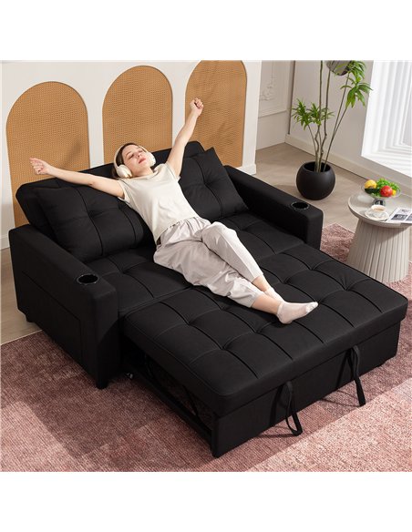 HOMCOM Two-Seater Pull-Out Sofa Bed - Black - pic 169681 | FastDaddyshop