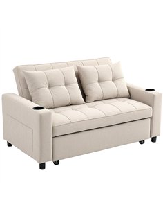 HOMCOM Two-Seater Pull-Out Sofa Bed - Beige