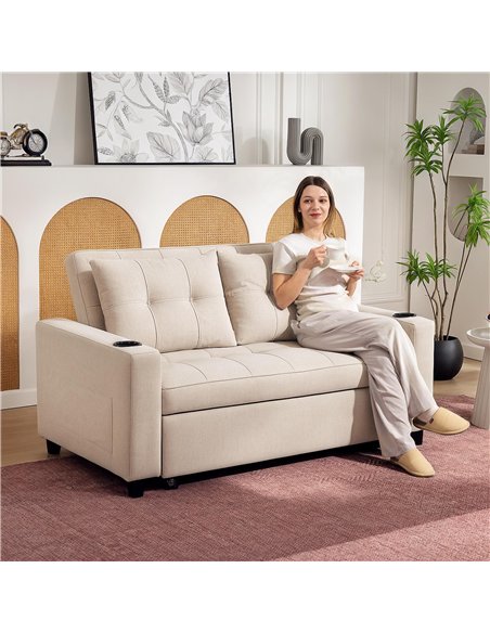 HOMCOM Two-Seater Pull-Out Sofa Bed - Beige - pic 169684 | FastDaddyshop