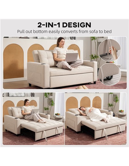 HOMCOM Two-Seater Pull-Out Sofa Bed - Beige - pic 169686 | FastDaddyshop