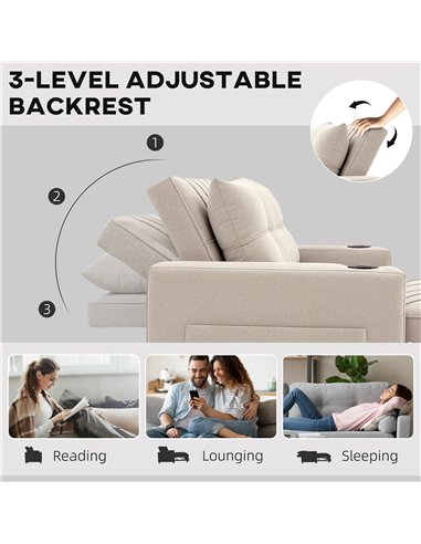 HOMCOM Two-Seater Pull-Out Sofa Bed - Beige