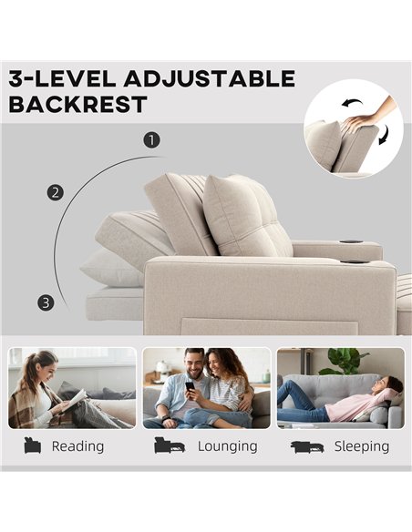 HOMCOM Two-Seater Pull-Out Sofa Bed - Beige - pic 169687 | FastDaddyshop