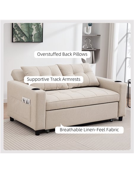 HOMCOM Two-Seater Pull-Out Sofa Bed - Beige - pic 169688 | FastDaddyshop