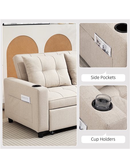 HOMCOM Two-Seater Pull-Out Sofa Bed - Beige - pic 169689 | FastDaddyshop