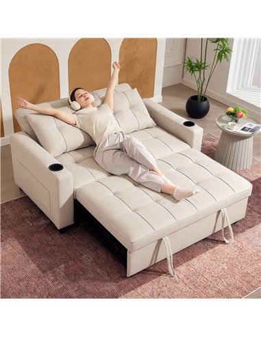 HOMCOM Two-Seater Pull-Out Sofa Bed - Beige