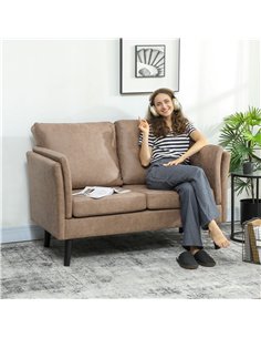 HOMCOM Two-Seater Leathaire Sofa - Light Brown 2