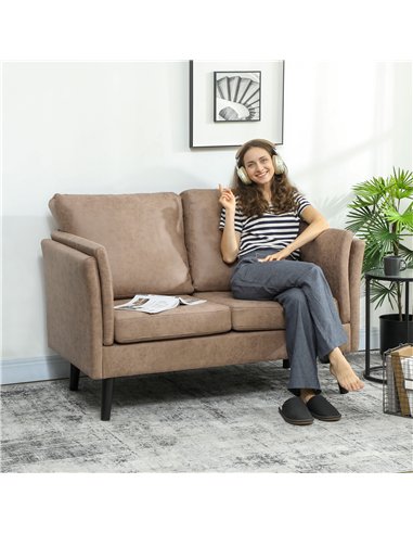 HOMCOM Two-Seater Leathaire Sofa - Light Brown