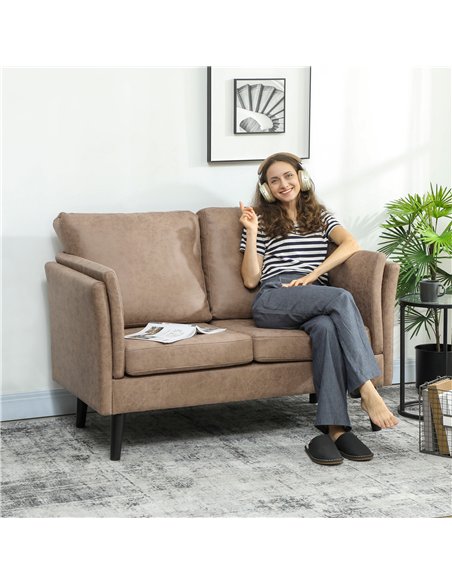 HOMCOM Two-Seater Leathaire Sofa - Light Brown - pic 169693 | FastDaddyshop