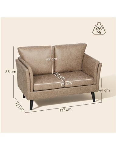 HOMCOM Two-Seater Leathaire Sofa - Light Brown