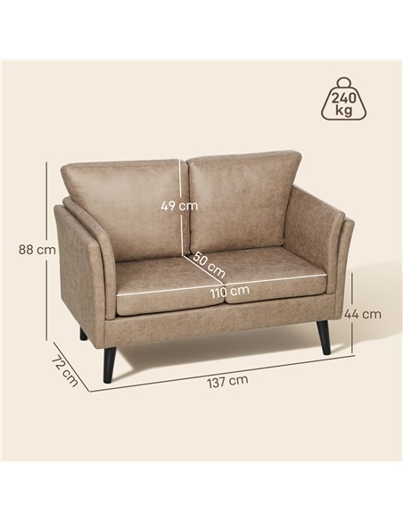 HOMCOM Two-Seater Leathaire Sofa - Light Brown - pic 169694 | FastDaddyshop