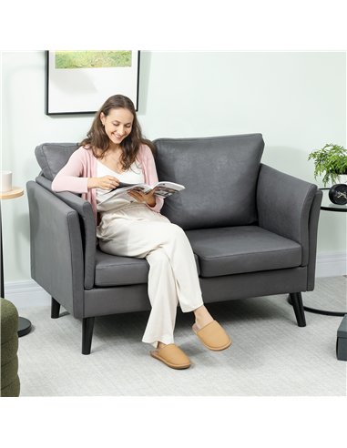 HOMCOM Two-Seater Leathaire Sofa - Grey