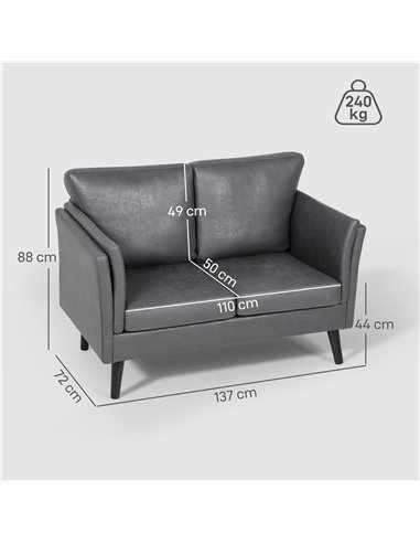 HOMCOM Two-Seater Leathaire Sofa - Grey