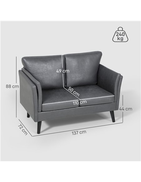 HOMCOM Two-Seater Leathaire Sofa - Grey - pic 169703 | FastDaddyshop