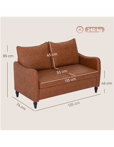 HOMCOM Faux Leather Marble-Effect Two-Seater Sofa - Brown