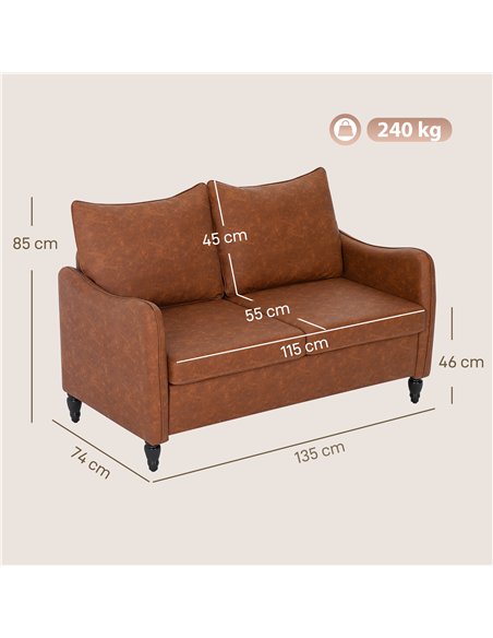 HOMCOM Faux Leather Marble-Effect Two-Seater Sofa - Brown - pic 169712 | FastDaddyshop