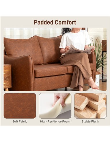 HOMCOM Faux Leather Marble-Effect Two-Seater Sofa - Brown