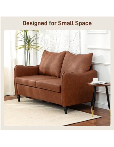 HOMCOM Faux Leather Marble-Effect Two-Seater Sofa - Brown