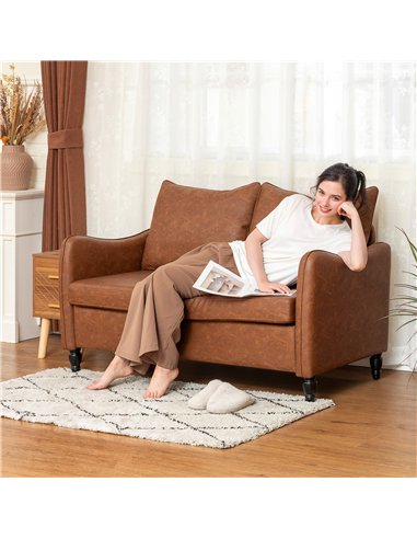 HOMCOM Faux Leather Marble-Effect Two-Seater Sofa - Brown