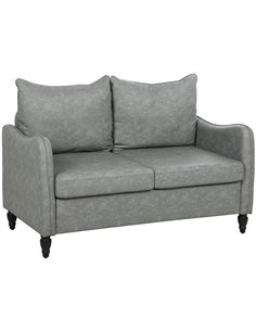 HOMCOM Faux Leather Marble-Effect Two-Seater Sofa - Grey