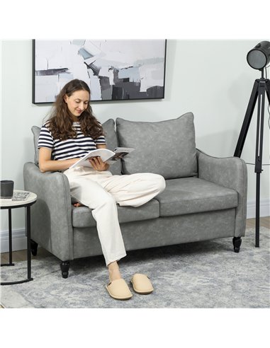 HOMCOM Faux Leather Marble-Effect Two-Seater Sofa - Grey