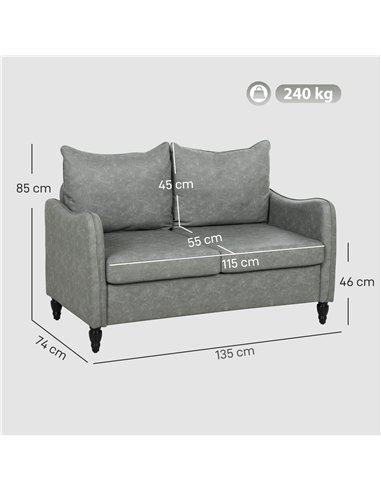 HOMCOM Faux Leather Marble-Effect Two-Seater Sofa - Grey