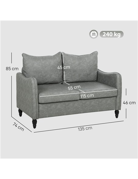 HOMCOM Faux Leather Marble-Effect Two-Seater Sofa - Grey - pic 169721 | FastDaddyshop