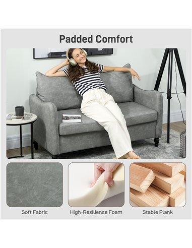 HOMCOM Faux Leather Marble-Effect Two-Seater Sofa - Grey