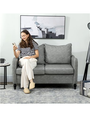 HOMCOM Faux Leather Marble-Effect Two-Seater Sofa - Grey