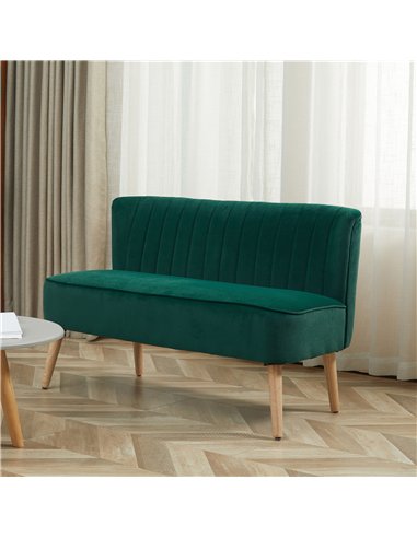 HOMCOM Modern Velvet Double Seat Sofa w/ Wood Frame Foam Padding High Back Soft Comfortable Compact Couch Green