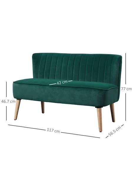HOMCOM Modern Velvet Double Seat Sofa w/ Wood Frame Foam Padding High Back Soft Comfortable Compact Couch Green - pic 169730 | FastDaddyshop