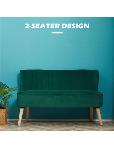 HOMCOM Modern Velvet Double Seat Sofa w/ Wood Frame Foam Padding High Back Soft Comfortable Compact Couch Green - pic 169733 | FastDaddyshop
