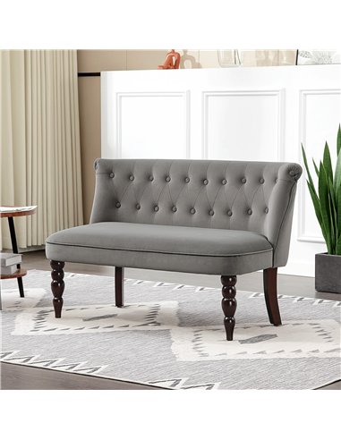 HOMCOM Velvet 2 Seater Sofa, Button Tufted Wingback Loveseat with Rubber Wood Legs for Living Room, Bedroom, Charcoal Grey