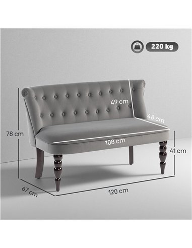 HOMCOM Velvet 2 Seater Sofa, Button Tufted Wingback Loveseat with Rubber Wood Legs for Living Room, Bedroom, Charcoal Grey