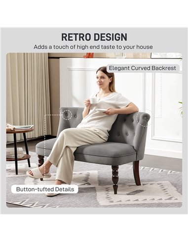 HOMCOM Velvet 2 Seater Sofa, Button Tufted Wingback Loveseat with Rubber Wood Legs for Living Room, Bedroom, Charcoal Grey