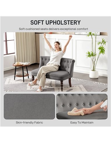 HOMCOM Velvet 2 Seater Sofa, Button Tufted Wingback Loveseat with Rubber Wood Legs for Living Room, Bedroom, Charcoal Grey