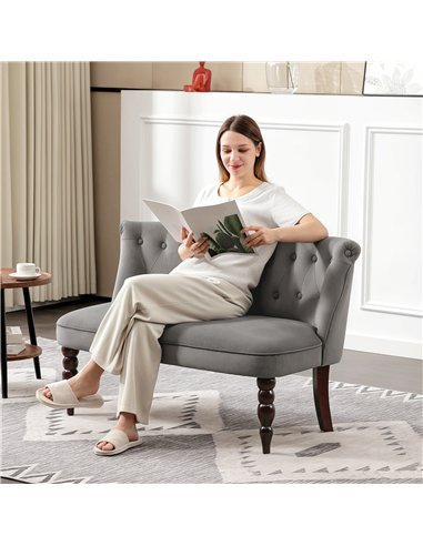 HOMCOM Velvet 2 Seater Sofa, Button Tufted Wingback Loveseat with Rubber Wood Legs for Living Room, Bedroom, Charcoal Grey