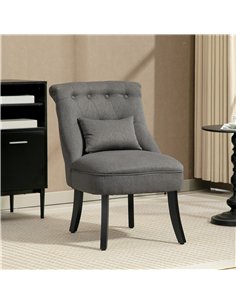 HOMCOM Fabric Single Sofa Dining Chair Tub Chair Upholstered W/ Pillow Solid Wood Leg Home Living Room Furniture Charcoal Grey 2