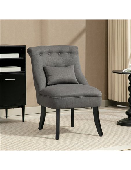 HOMCOM Fabric Single Sofa Dining Chair Tub Chair Upholstered W/ Pillow Solid Wood Leg Home Living Room Furniture Charcoal Grey - pic 169747 | FastDaddyshop