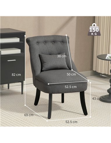 HOMCOM Fabric Single Sofa Dining Chair Tub Chair Upholstered W/ Pillow Solid Wood Leg Home Living Room Furniture Charcoal Grey